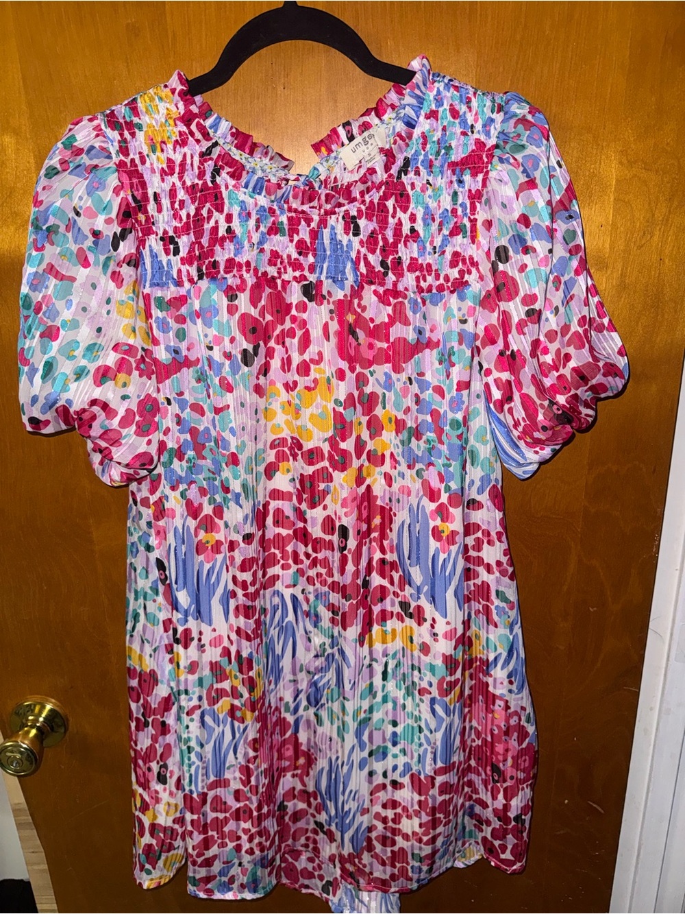 Umgee Pink Multi-Color Smocked Mini Dress